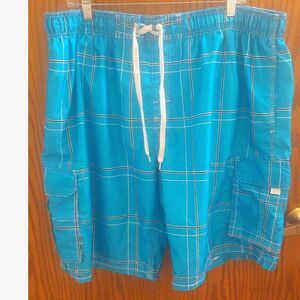 Kanu Surf Men’s 3X Turquoise Plaid Cargo Swim Trunks Board Shorts